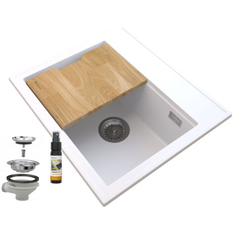 Évier de Cuisine en Granit Blanc Granitan FOXAL avec Siphon et Planche à Découper - 1 Bac (1/5)