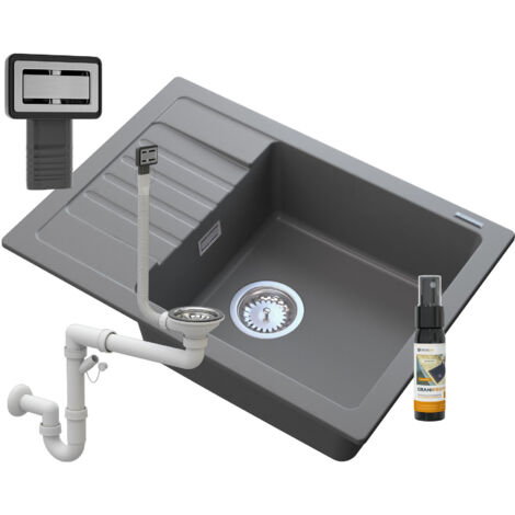 ÉVIER ARGOS GRIS GRANIT + SIPHON CARRÉ CHROMÉ (1/5)