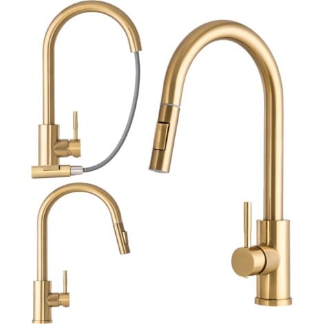 MITIGEUR DE CUISINE BEC EXTRACTIBLE OR ROBINET EN ACIER LOSETO BRUSHED GOLD
