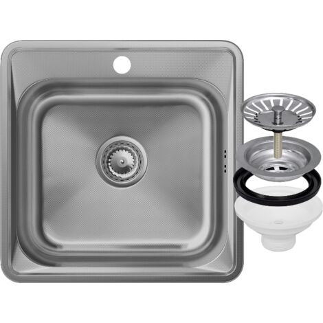 Évier de Cuisine en Acier TURI48 Granitan Inox 1 Bac avec Siphon 48x48 cm (1/5)
