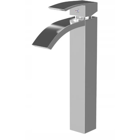 MITIGEUR DE LAVABO ARGENTÉ BEC HAUT BEC LARGE ROBINET CASCADE (1/5)
