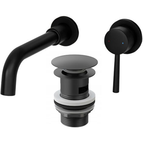 MITIGEUR DE LAVABO POUR MONTAGE ENCASTRÉ ROBINET KIVO NOIR CLICK-CLACK AVEC BEC (1/5)
