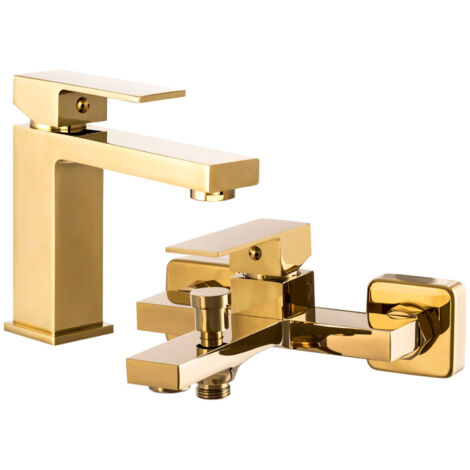 Mitigeur Bain Douche + Mitigeur Lavabo Bas ISTER Or - Granitan (1/4)