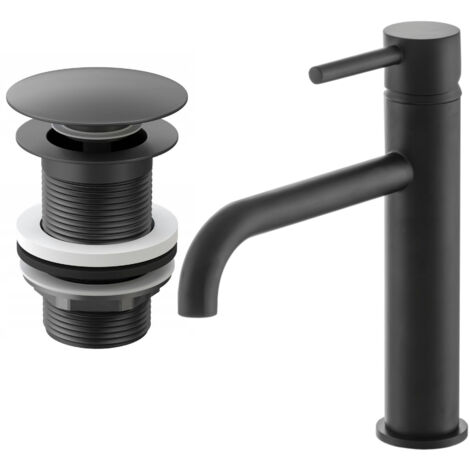 MITIGEUR DE LAVABO NOIR HIGH KIVO SALLE DE BAIN CLICK PLUG SANS TROP-PLEIN (1/5)