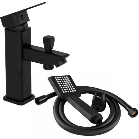 Granitan – Mitigeur de baignoire noir avec ensemble de douche – Finition métal – Tête en céramique – Raccord standard 1/2' – Installation facile