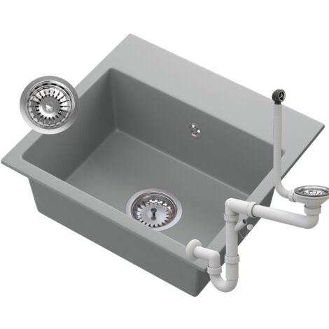ÉVIER EN GRANIT GRIS AVEC SIPHON CHROMÉ MILOS (1/5)