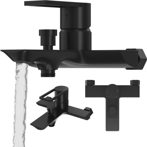 Mitigeur Baignoire-Douche en Laiton Granitan Noir Arma avec Raccord pour Tuyau de Douche et Tête Céramique (1/5)