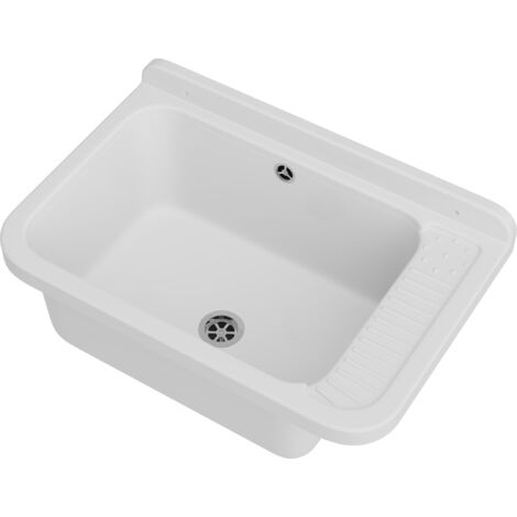 Évier utilitaire Negra Blanc Granitan en polypropylène avec siphon - Dimensions 58,4x38x26 cm - Pour garage, buanderie, atelier, intérieur et extérieur