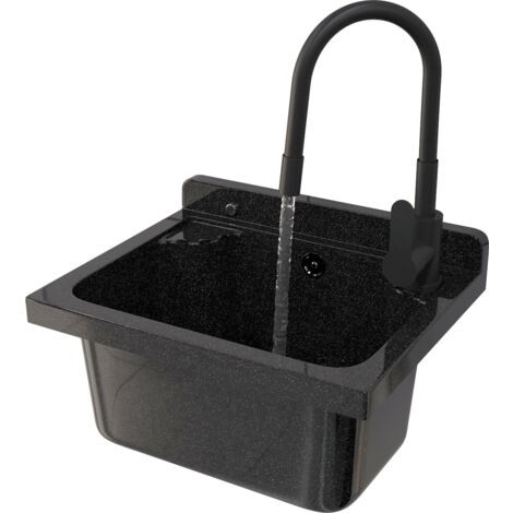 Évier utilitaire en polypropylène Granitan Loma noir - ensemble avec robinet, siphon et kit de montage (1/5)