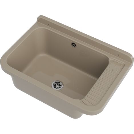 Évier utilitaire Negra Beige Granitan pour garage 58,4x38x26 cm avec siphon et kit de montage (1/5)