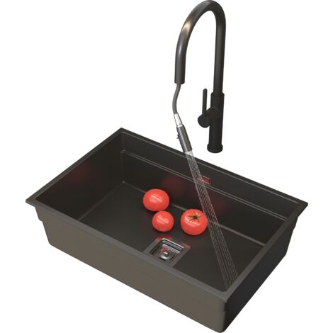 Évier Sous-plan Granitan Noir + Robinet de Cuisine Extractible + Siphon Carré – Ensemble Cuisine Moderne EPIR (1/5)