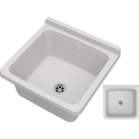 Évier Utilitaire Granitan Orta pour Garage, Buanderie, Chaufferie Blanc avec Siphon - Kit Complet