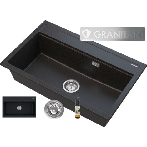 ÉVIER EN GRANIT GRAND OU NOIR MOUCHETÉ SIPHON OU CHROME ASTI (1/5)