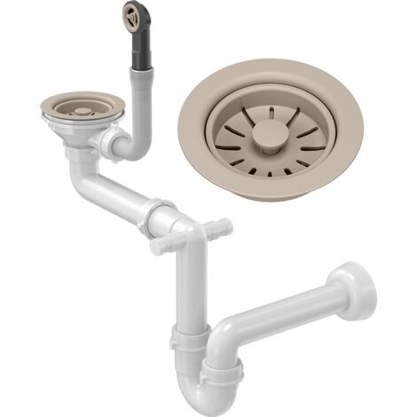 Siphon d'évier Mural Manuel 1 Bac Granitan Beige Ø115 mm Avec Connexion Lave-vaisselle/Lave-linge (1/5)