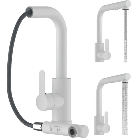 MÉLANGEUR DE CUISINE BLANC DOUCHETTE EXTRACTIBLE 2 DOUCHETTES POUR ÉVIER EBRO (1/5)