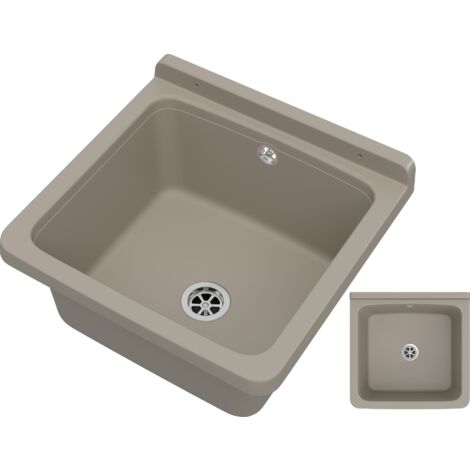 Évier Utilitaire Orta Granitan Beige pour Garage et Buanderie - 40 x 38 x 22,9 cm - Polypropylène Résistant avec Siphon et Kit d'Installation