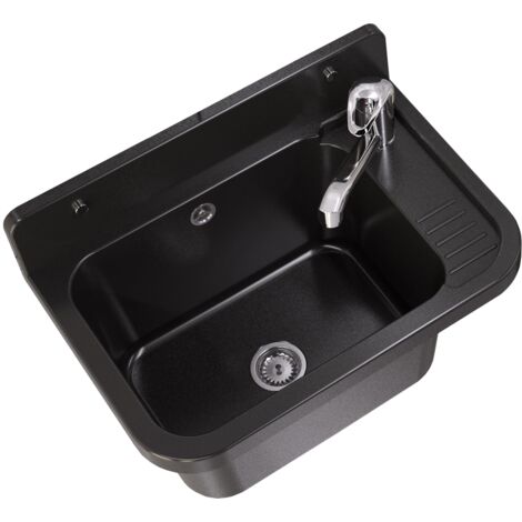 Évier Utilitaire Paron Granitan avec Mitigeur Extractible Noir 50x34x31 cm (1/5)