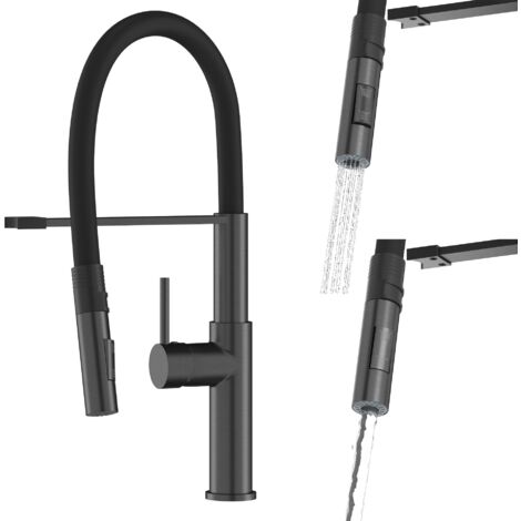 MÉLANGEUR DE CUISINE BEC FLEXIBLE NOIR METALLIC GUN GREY KITCHEN SORIA (1/5)