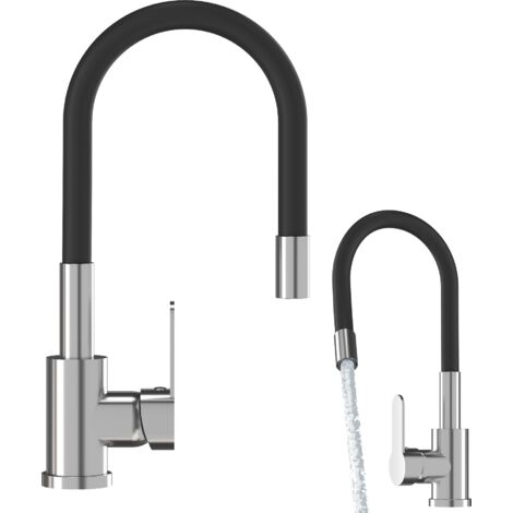 Mitigeur de Cuisine Granitan Grado Bec Flexible Noir Chrome 360° Hauteur Réglable (1/5)