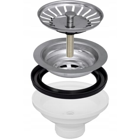 Granitan – Bonde de siphon pour panier d'évier 90mm – Plastique PVC et acier inoxydable – Évite les débris dans l'égout – Installation facile
