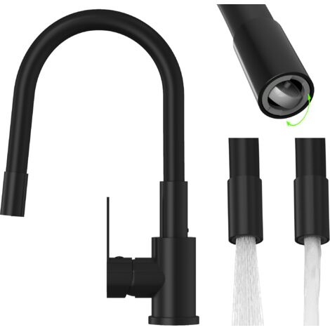 Mitigeur de cuisine Grado Plus Granitan avec bec flexible noir, mousseur pivotant et double jet. (1/5)