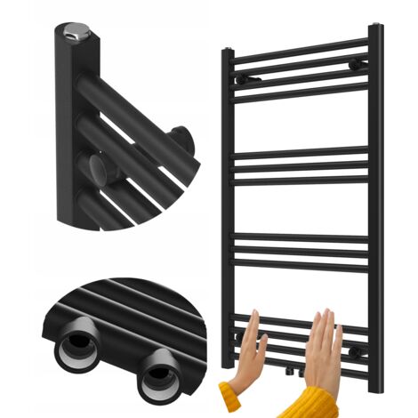 Radiateur Salle de Bain Échelle Granitan Raven 100x60cm Noir 463W avec Connexion Centrale et électrique (1/5)