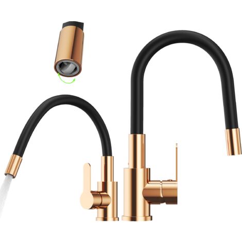 Mélangeur de cuisine à bec flexible rosegold GRADO PLUS aérateur à bec pivotant (1/5)