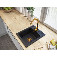 Granitan Évier En Granit Modèle "Best" 1 Bac - Avec Particules D'Or - Noir