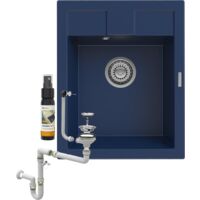 Évier de Cuisine en Granit Monocuve Best Bleu avec Siphon Chromé, Dimensions 500x400 mm