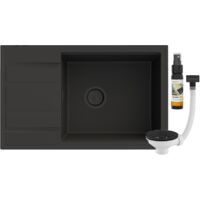 Évier en granit avec égouttoir Granitan LOUIS Noir avec siphon noir 1 bac et imperméabilisant offert