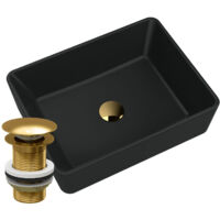 Lavabo en Granit à Poser Merano Noir avec Bouchon Cliquet Doré - 1 Pièce