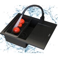 Évier en granit Granitan BELLO avec robinetterie GRADO PLUS, siphon mural, égouttoir télescopique et GraniProtect – Noir Mat