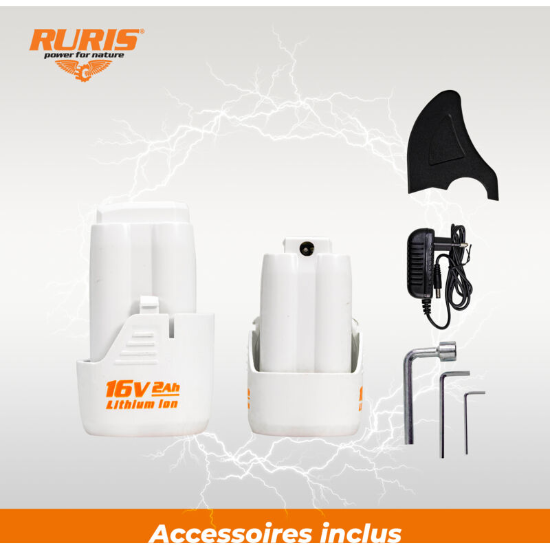 RURIS Sécateur Électrique Sans Fil RMX320 Brushless 16V 2Ah - Coupe 32mm, 2 Batteries Et Chargeur Inclus
