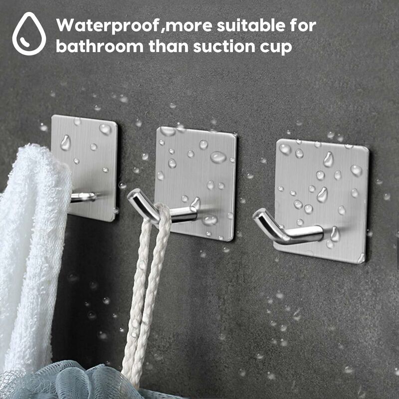 GROOFOO Adhesive Hooks 4 Pack Heavy Duty Wall Mounted Hooks Waterproof  Stainless Steel Adhesive Towel Hooks for Hanging Clothes Bathroom Silver