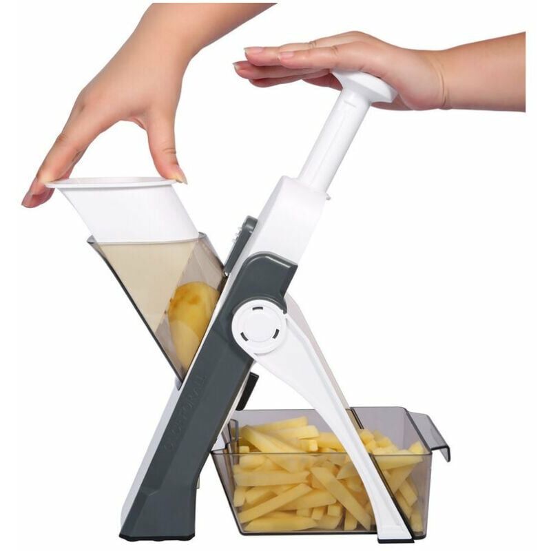 AlwaysH Multifunction vegetable cutter: slices, julienne, cubes, fries  Stainless steel blade Onion, carrot, potato, tomato, fruit---grey