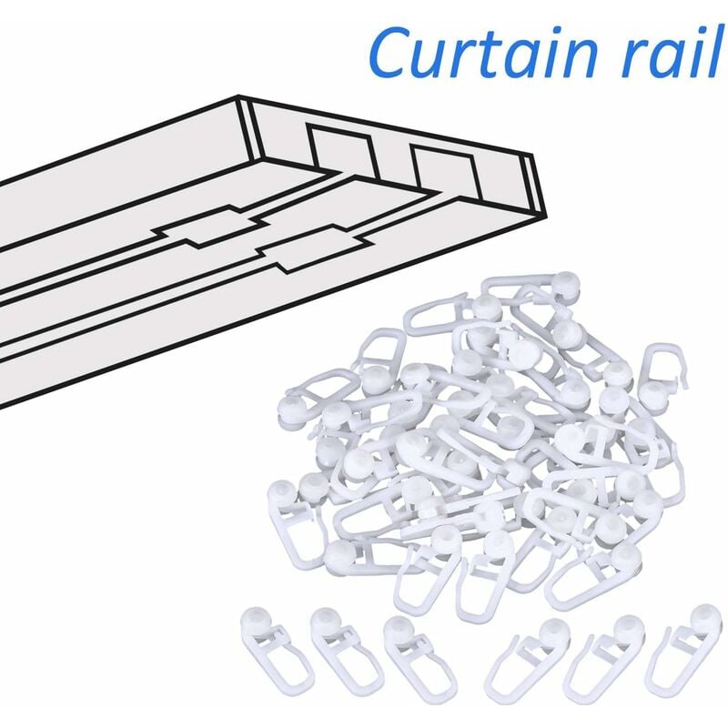 50x Rolling Curtain Clips White Plastic Curtain Hooks For Track