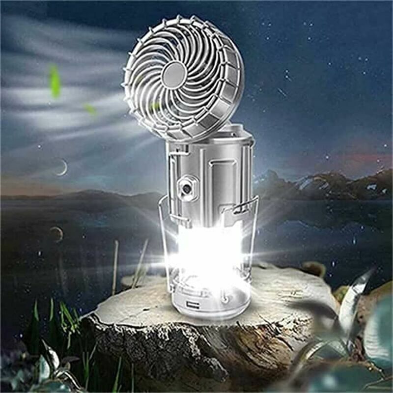 AlwaysH 6 In 1 Portable Outdoor Led Camping Lantern with Fan, Outdoor Solar  Powered Lifting and Stretching Electric Fan Lamp, Solar-function Design  (Silver, S)