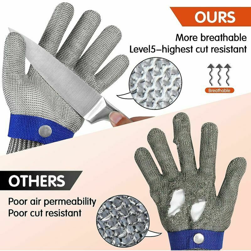 2 Pairs Level 5 Cut Resistant Gloves, Food Grade Material, Kitchen Work  Glove, Oyster Shelling, Fish Filleting, Meat Cutting, Carving, Gray, Xl