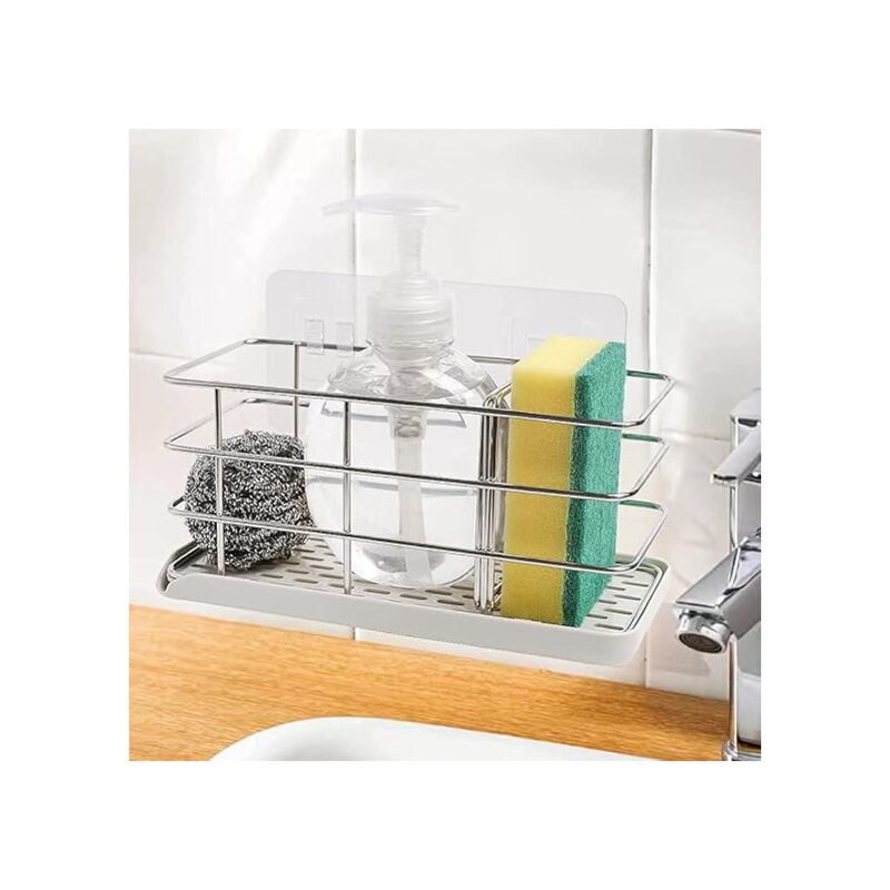 Servette Hanging Sponge Holder For Kitchen Sink - Red PVC Caddy, No Drill Needed