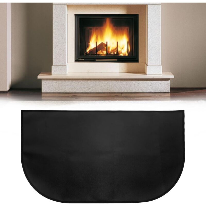 Matace 40x24 Inch Double-Sided Fireproof Fireplace Mat, Fire Resistant & Waterproof Silicone Hearth Rug, Fiberglass Wood Stove Pad, 2 Rounded Corners, Ember & Spark Floor Protector, Black