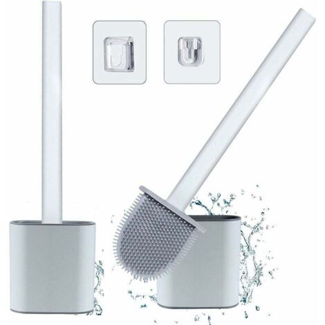 AlwaysH Toilet Brush with Spell (2 Pack) - Silicone Toilet Brush with Long Non-Slip Plastic Handle and Quick Dry Spell Kit (Floor/Wall), Bathroom Brush with Clean Silicone Bristles