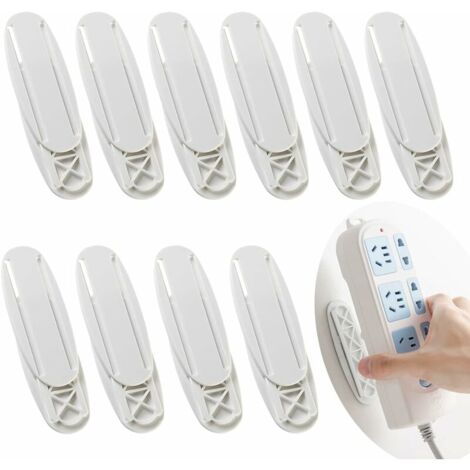 AlwaysH 10 Pieces Power Strip Wall Bracket,Self Adhesive Power Strip Wall Bracket,Plastic Power Strip Fixing,for Plug in Socket Holder,Power Strip Router,WiFi and Remote Control