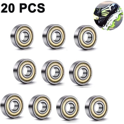 AlwaysH 20 Pack 608 ZZ Ball Bearings 8mm x 22mm x 7mm Metal Double Shielded  Miniature Deep Groove Ball Bearings for Inline Skates