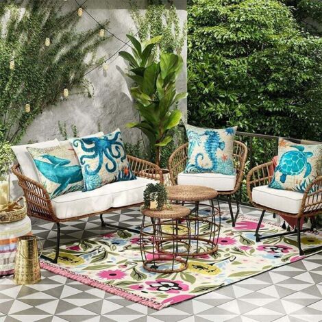 AlwaysHOutdoor Cushion Cover, Set of Waterproof Blue Sea Life