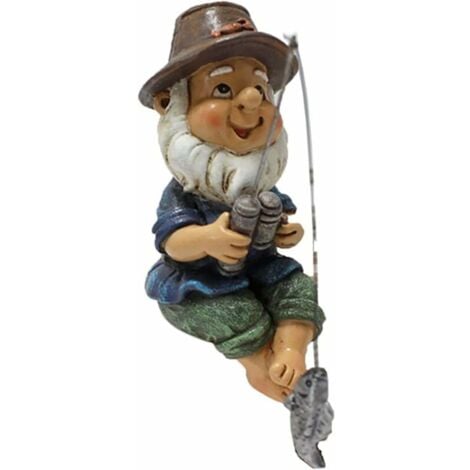 AlwaysH Garden Gnome Statue Resin Fishing Dwarf Elf Statue Outdoor