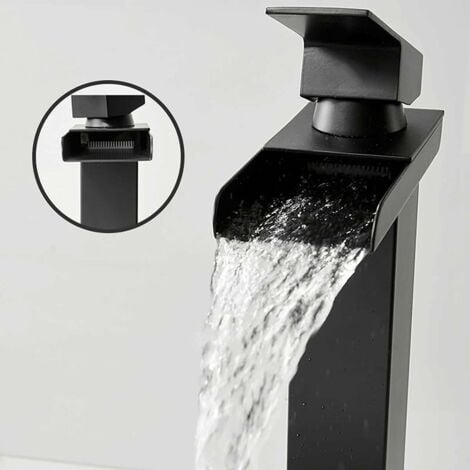 AlwaysH High Basin Waterfall Mixer Tap Matt Black Rectangular Hot Cold Adjustable Square Bathroom for Counter Top Basin Hand Wash Basin Mixer Stainless Steel Anti-Oxidation Lead Free