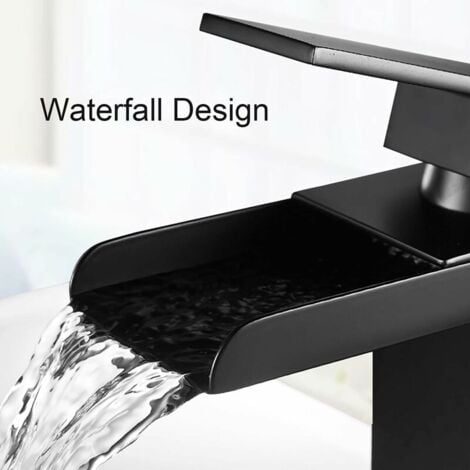 AlwaysH High Basin Waterfall Mixer Tap Matt Black Rectangular Hot Cold Adjustable Square Bathroom for Counter Top Basin Hand Wash Basin Mixer Stainless Steel Anti-Oxidation Lead Free