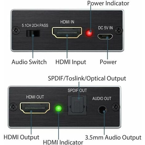 HDMI Stereo Audio Extractor Converter Adapter HDMI to HDMI + Optical SPDIF  3.5mm