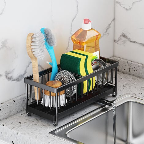 1pc Kitchen Sink Caddy Organizer, Sponge Holder with Drain Pan, 304 Stainless  Steel, for Sponges, Soap, Kitchen, Bathroom, Silver