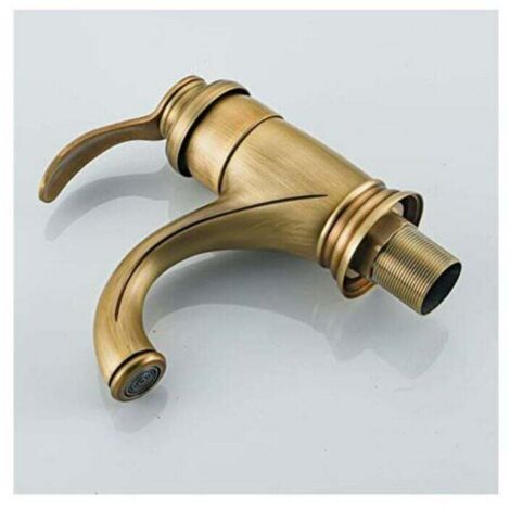 AlwaysH Single Handle Basin Faucet Antique Retro Bathroom Sink Faucet Nostalgia Brushed Brass ...